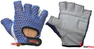 Rękawiczki kulturystyczne skórzane FIGHTER plecionka niebieskie rozmiar XL