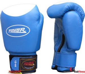 Rękawice bokserskie FIGHTER skóra naturalna, niebiesko-białe